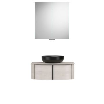 Burgbad Lavo 2.0 Badmöbel Set 37 - 72 cm, Spiegelschrank, Keramik-Aufsatzbecken