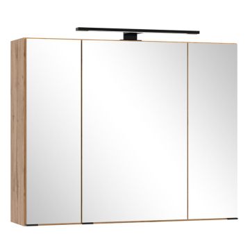 Held Möbel Ashton Spiegelschrank - 80 cm, 3 Spiegeltüren, 6 Glaseinlegeböden