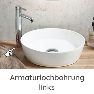 Ausschnitt Waschtischplatte: mittig für Nizza mit Armaturlochbohrung links