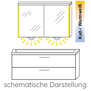 Ausführung Spiegelschrank: mit Waschplatz-Beleuchtung und Lichttemperatur-Steuerung