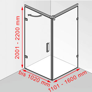 Tiefe / Höhe: 1101 - 1600 mm / 2001 - 2200 mm