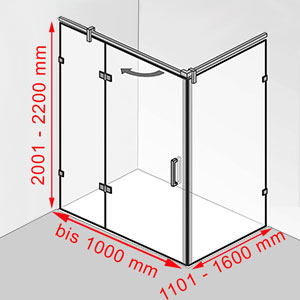 Breite / Tiefe / Höhe: bis 1000 mm / 1101 - 1600 mm / 2001 - 2200 mm