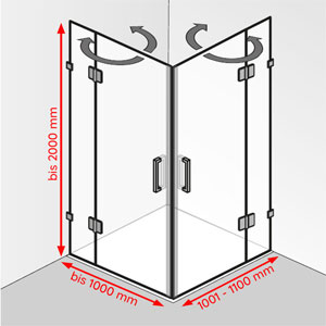 Breite / Tiefe / Höhe: bis 1000 mm / 1001 - 1100 mm / bis 2000 mm