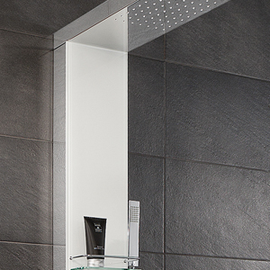 Frontfarbe: Edelstahl poliert mit Glasfront weiß