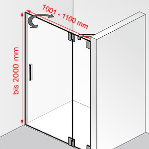 Breite / Höhe: 1001 - 1100 mm / bis 2000 mm