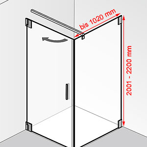 Tiefe / Höhe: bis 1020 mm / 2001 - 2200 mm