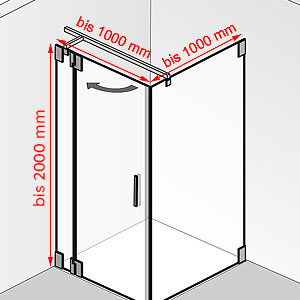 Breite / Tiefe / Höhe: bis 1000 mm / bis 1000 mm / bis 2000 mm