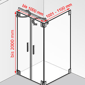 Breite / Tiefe / Höhe: bis 1000 mm / 1001 - 1100 mm / bis 2000 mm