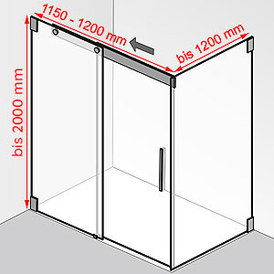 Breite / Tiefe / Höhe: 1150 - 1200 / bis 1200 mm / bis 2000 mm