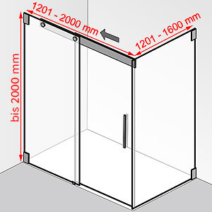 Breite / Tiefe / Höhe: 1201 - 2000 mm / 1201 - 1600 mm / bis 2000 mm