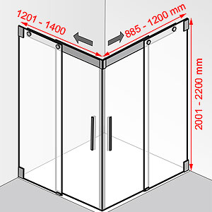 Breite / Tiefe / Höhe: 1201 - 1400 mm / 885 - 1200 mm / 2001 - 2200 mm