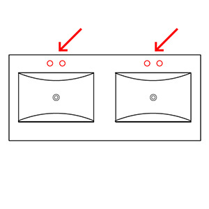 Hahnloch: mit Bohrungen für 2-Loch-Armatur