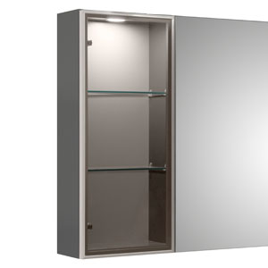 Ausführung Ergänzungsschrank: Vitrine mittig, getönte silberne Glastür