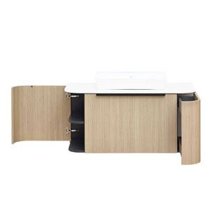 Ausführung Waschtischunterschrank: 1 Drehtür links, 1 Auszug rechts