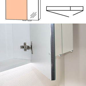 Ausführung Spiegelschrank: Türen auf Trägerplatte - große Tür links