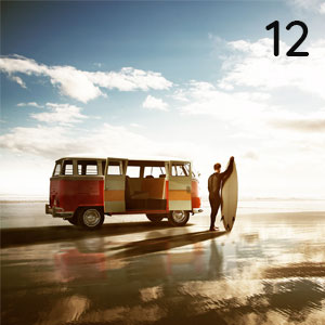 Motiv: Surfer mit Bulli