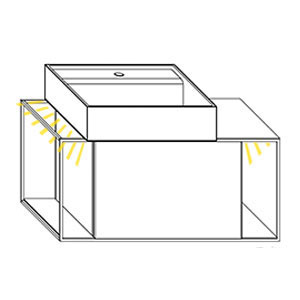 Ausführung Waschtisch mit Unterschrank: Becken links, mit Waschtisch-Beleuchtung 2 x 0,7 Watt