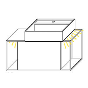 Ausführung Waschtisch mit Unterschrank: Becken rechts, mit Waschtisch-Beleuchtung 2 x 0,7 Watt